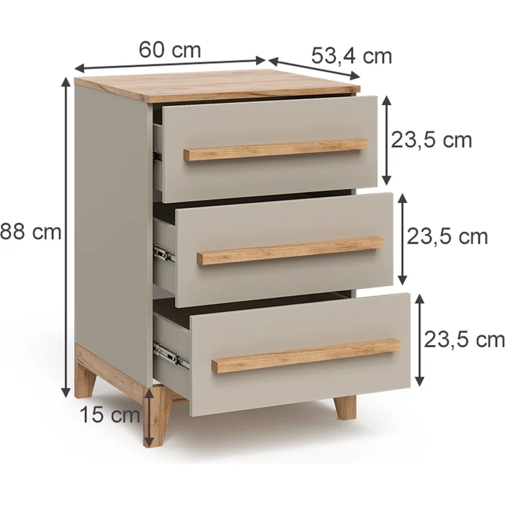 Kommode Malia Cashmere 60 x 88 cm mit 3 Schubladen Vitalispa – Bild 2