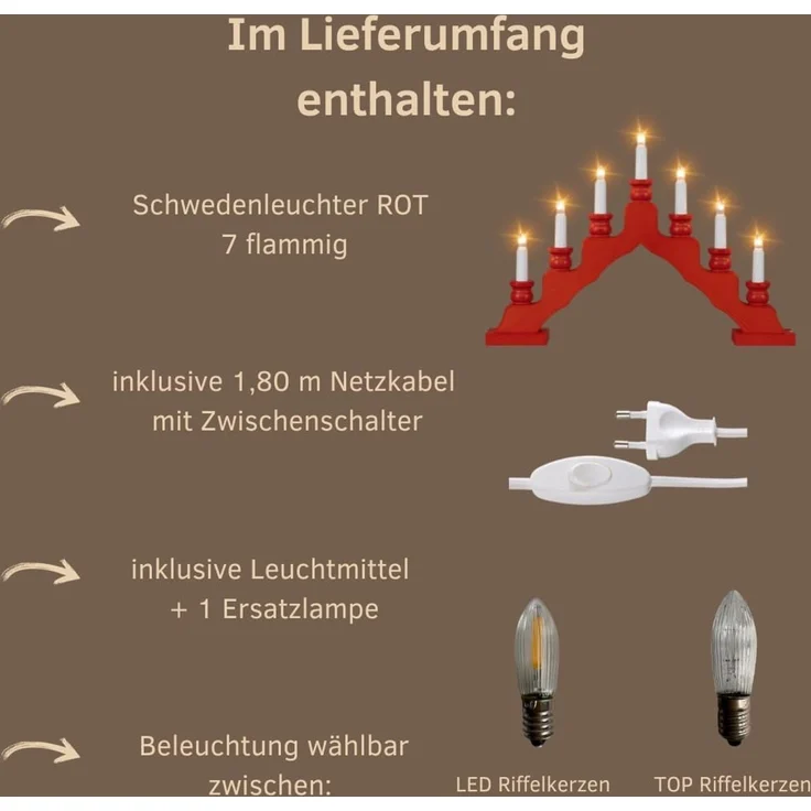 Weigla Lichterbogen Schwede, Weihnachtsdeko, Made in Germany (1-tlg), 7-flammig – Bild 3