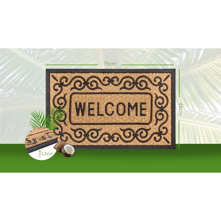 HANSE Home Fußmatte Mix Mats Gummi-Kokos Welcome Floral Border, Türmatte, rechteckig, Höhe: 15 mm, Kokos, Gummi, Schmutzfangmatte, Outdoor, Rutschfest, Innen, Kokosmatte – Bild 2