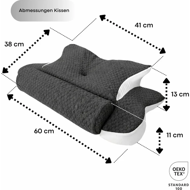 Ergonomisches Nackenstützkissen für Rücken, Seiten & Bauchschläfer - Memory Foam - hautfreundlicher Bambus Bezug - Oeko Tex® zertifiziert - 2in1 Funktion mit abnehmbarer Nackenrolle - 60x38 cm – Bild 2