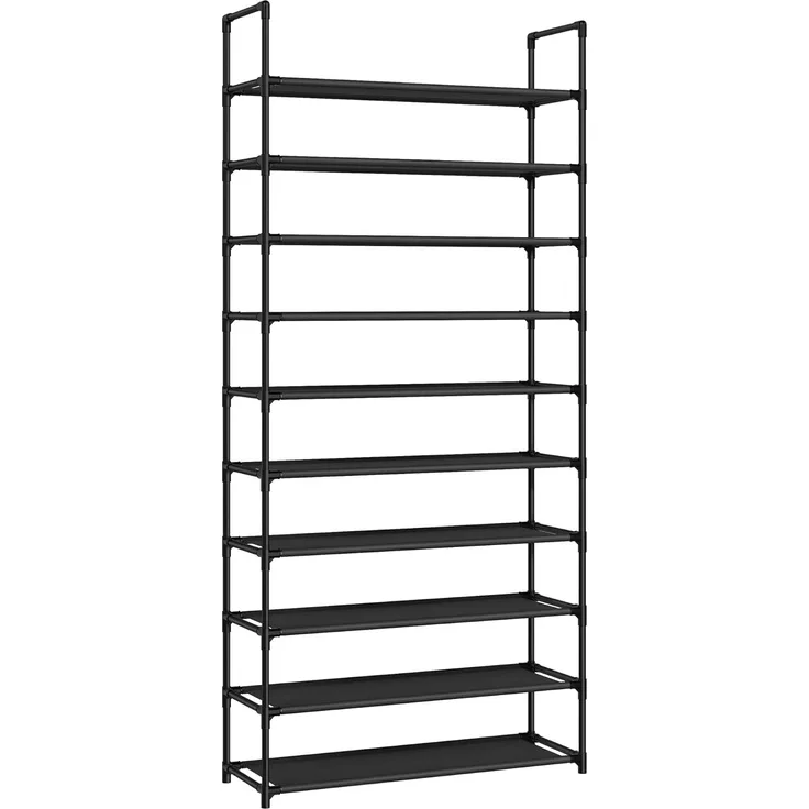 SONGMICS Schuhregal, 10 Ebenen, Schuhablage, Schuhaufbewahrung, schmal, 28 x 83 x 173 cm, Metallgestell, Ablagen aus Vliesstoff, für Flur, Schlafzimmer, schwarz LSH110BH01