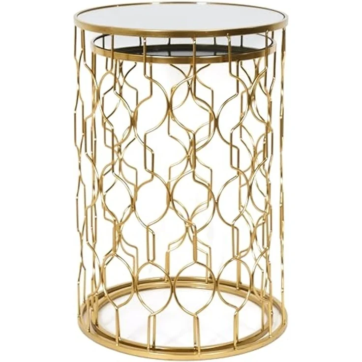 HOME DECO FACTORY, HD0444, Eleganter Satztisch aus Glas und Gold, zeitgenössisches Design, praktisch und modular, ideal für Wohnzimmer oder Leseecke, Maße 38 x 55 x 38 cm, Farbe Gold – Bild 4