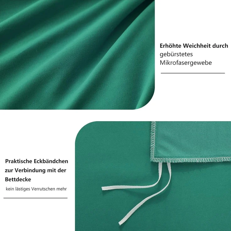 Bettwäsche 200x200 Grün 3tlg. Set Kissenbezug Mikrofaser Reißverschluss – Bild 5
