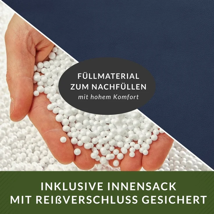 Green Bean® Sitzsack aus Kunstleder mit EPS Perlen Füllung - 90 x 80 x 70 cm - Bean Bag - Gaming Chair Rückenlehne - Dunkelblau – Bild 6