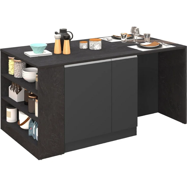 KOCHSTATION Kücheninsel KS-Sole, Kochinsel, Küchenarbeitsblock, Arbeitsinsel, Made in Italy, Breite 167,5 cm, 2 Apothekerauszüge, 2 Essplätze, 1 offenes Regal – Bild 4