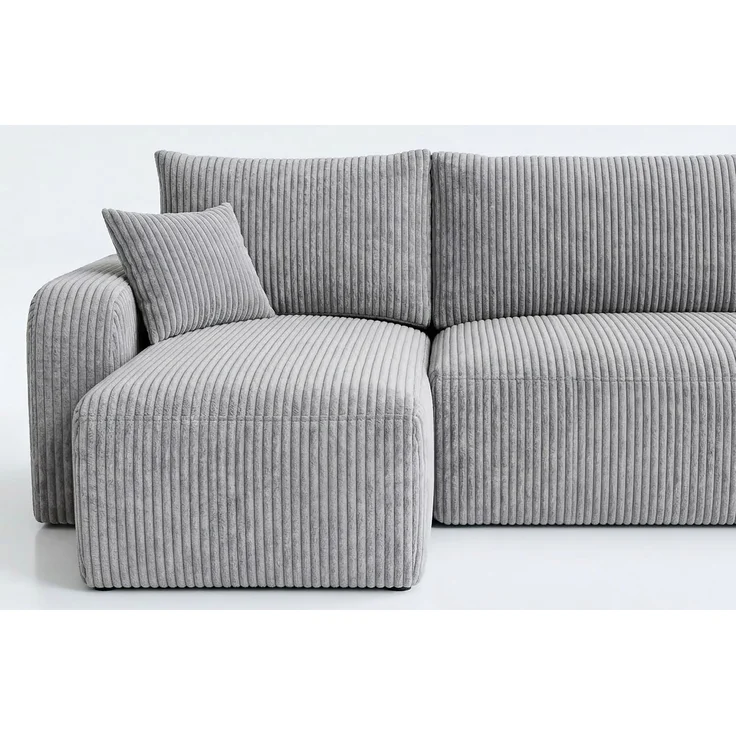 Wohnero24 Habana Ecksofa 251x153 cm mit Schlaffunktion 207x133 cm – Eckcouch mit Bettkasten – Cord Hellgrau Sofa L-Form – Wohnlandschaft Modern – Universal Montierbar – Bild 2