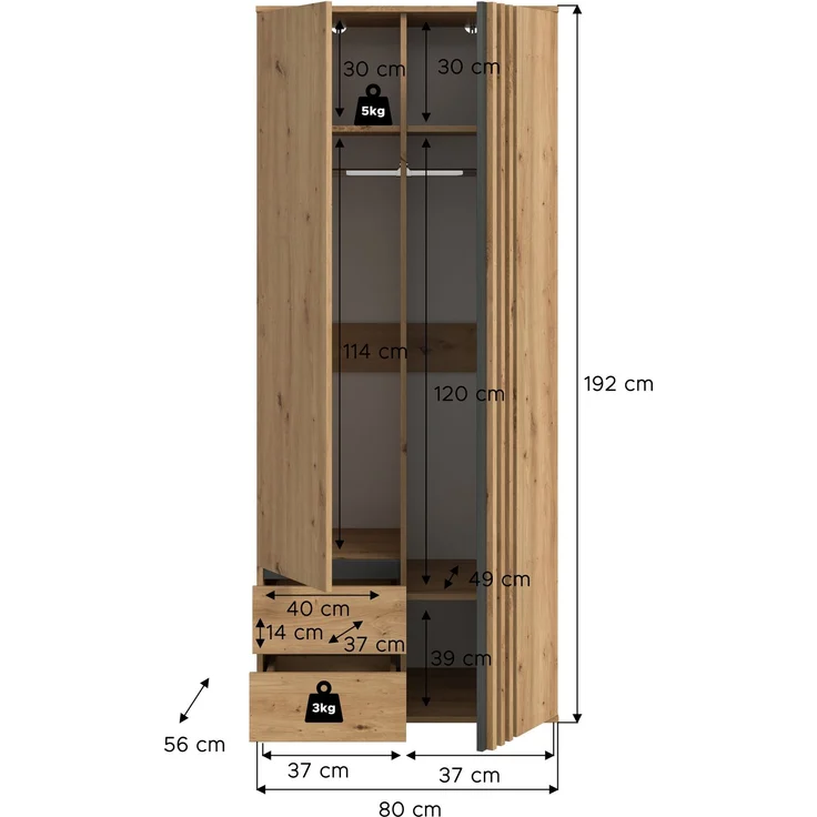 Tofta Kleiderschrank 2-türig in Artisan Eiche Nachbildung – Bild 7