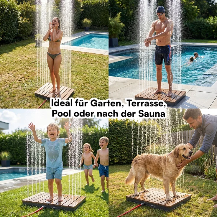 STEELSØN 'Samaya' Bodendusche rechteckig, Gartendusche braun/grau, Campingdusche wetterfest, Saunadusche, Fontänenhöhe bis zu 4m, inkl. Fußrad – Bild 8