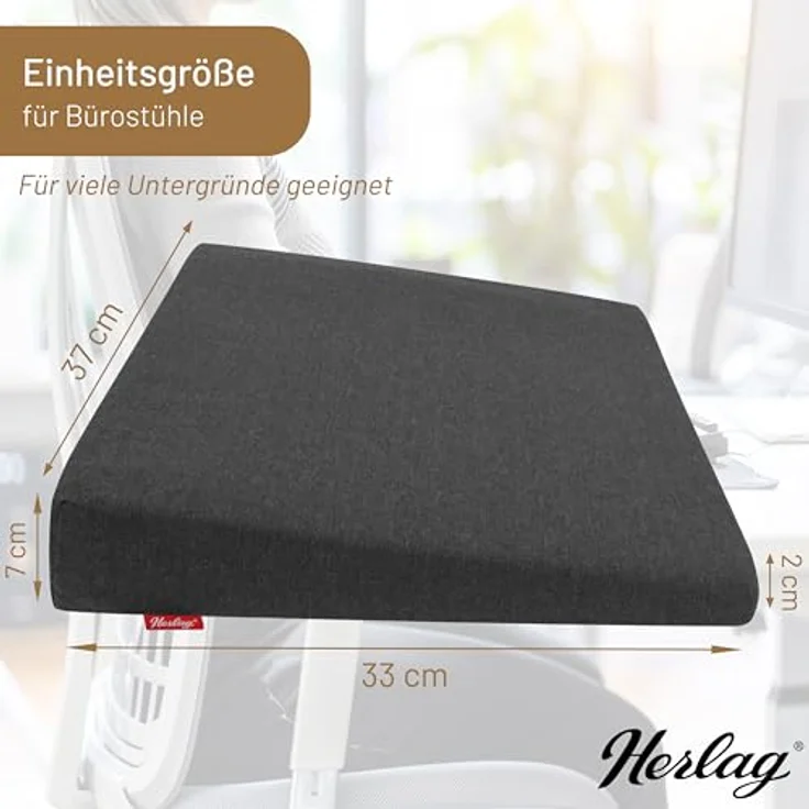 Herlag Keilkissen Stella, Ergonomisches Sitzkeilkissen 37 x 33 x 7/2cm Waschbarer Bezug – Bild 4
