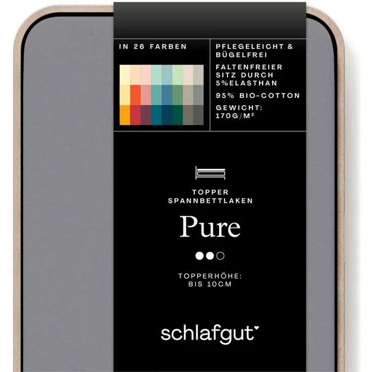 Schlafgut 'PURE TOPPER' Spannbettlaken, für Topper bis 10 cm Höhe, Gray Mid, M 120x200 cm - 130x220 cm, 100% Bio-Baumwolle – Bild 2