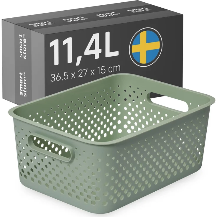 SmartStore Aufbewahrungskorb mit Griffen in grün 11,4L (36,5 x 27 x 15 cm) I Körbchen Aufbewahrung aus recyceltem Kunststoff I Essence L Aufbewahrungskorb I Aufbewahrungsboxen mit 10 Jahren Garantie