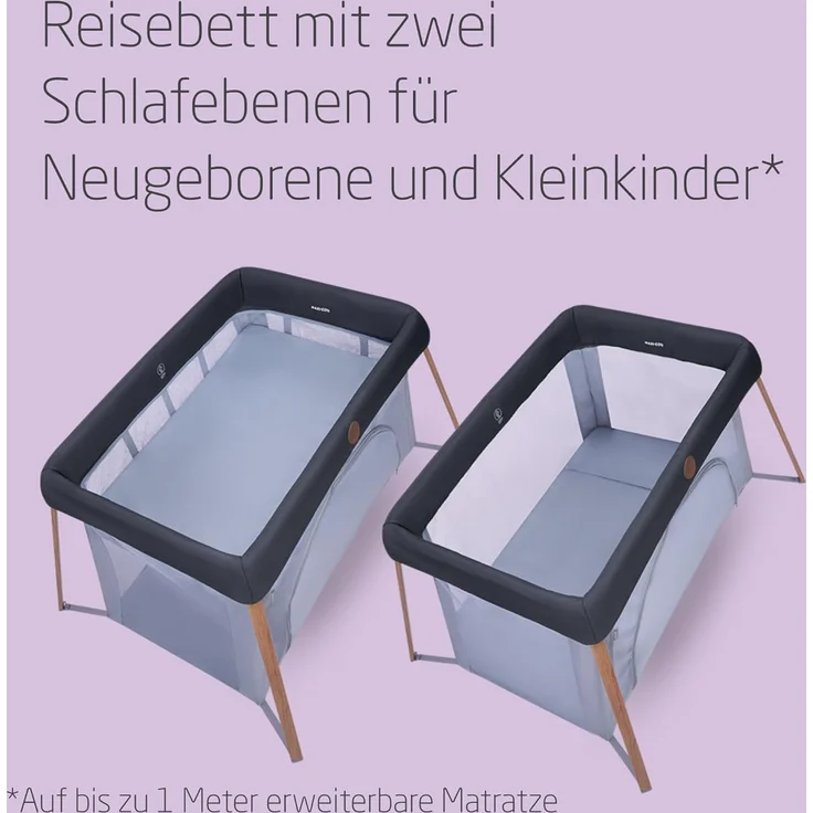 Maxi-Cosi Iris2, 2-in-1 Reisebett Baby, 0-3 Jahre, 0-15 kg, Kompaktes Reisebettchen, 2 Ebenen, Seitliches Einstiegsfenster, Faltbar & Leicht, Matratze Erweiterbar, Umweltfreundlich, Essential Graphite – Bild 2
