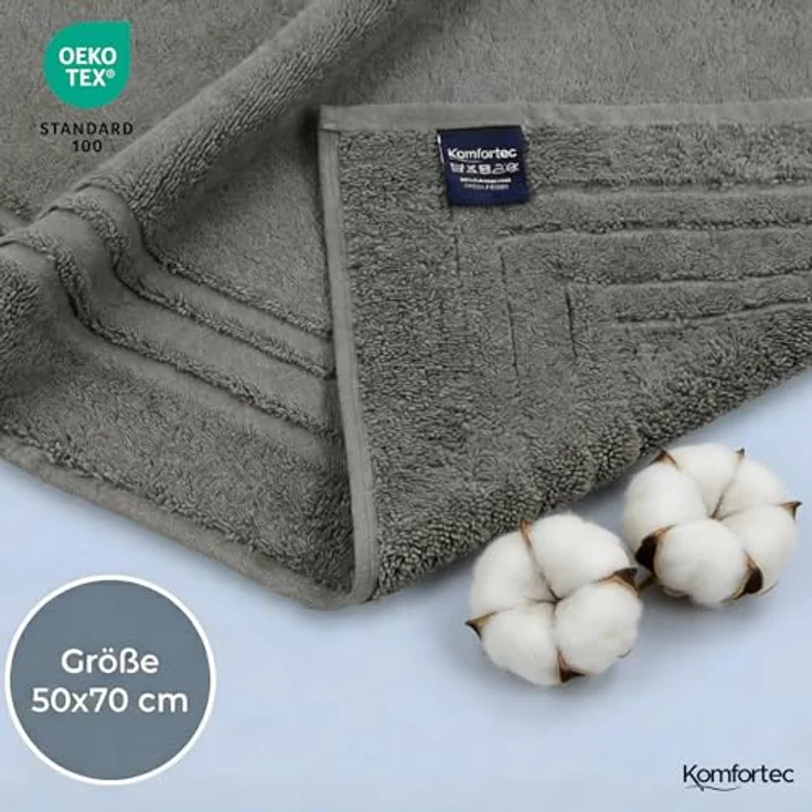 Komfortec Badvorleger Set 2 Teilig, Frottee Duschvorleger, Waschbar Duschmatte & Badteppich, 600 g/m² &100% Baumwolle, Saugfähig & Schnelltrocknend, 50x70 cm, Anhtrazit – Bild 8
