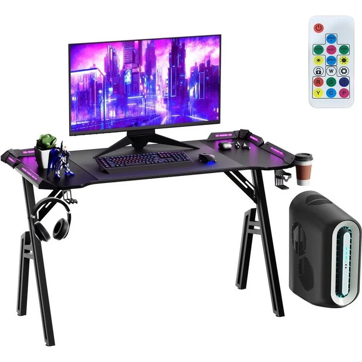 FIVMEN Computertisch Gaming Schreibtisch mit LED A-Förmige Computer Tisch Schwarz – Bild 5