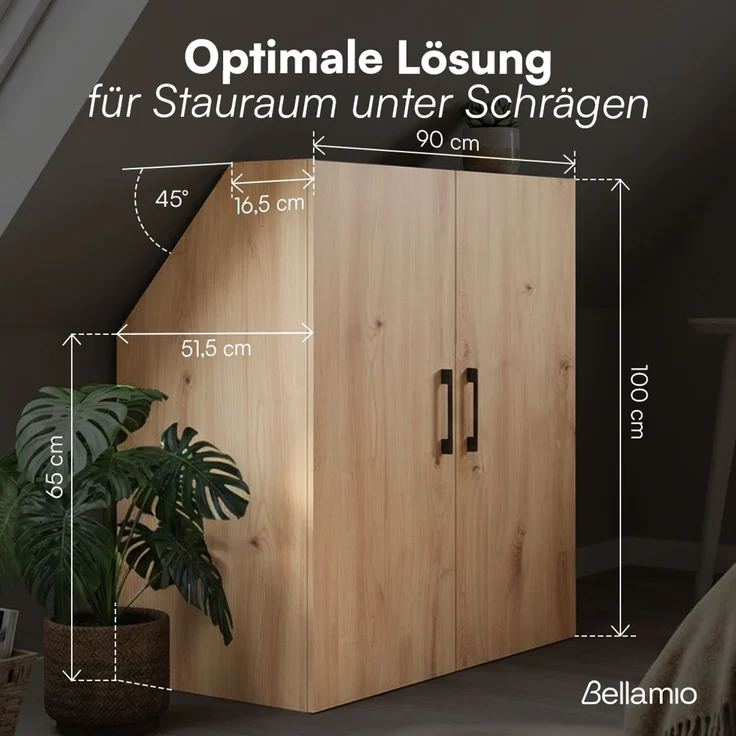 Bellamio 'Aland' Dachschrägenregal mit Türen, Eichenoptik, 100x52x90 cm, Schrank für Dachschräge mit 3 Fächern – Bild 6