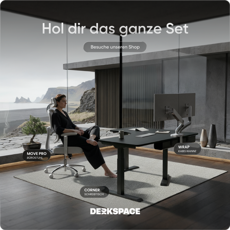 DESKSPACE CORNER Schreibtisch, Elektrisch höhenverstellbar, 160 x 130 x 70 cm, Schwarzes Tischplatte, Schwarzes Gestell – Bild 9