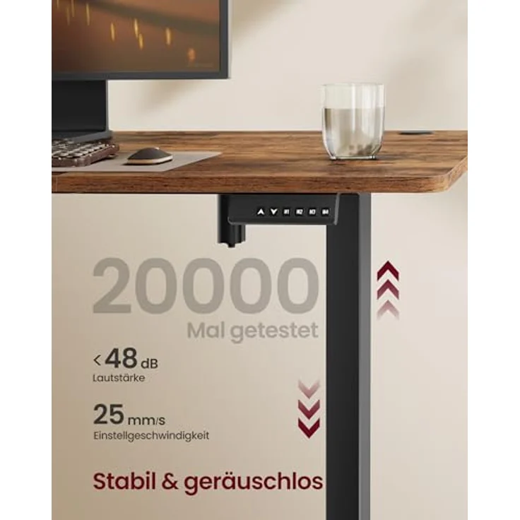 SONGMICS Höhenverstellbarer Schreibtisch elektrisch, 180x80 cm, Verstellbarer Tisch, Memory-Funktion für 4 Höhen, für Büro, vintagebraun LSD138K01 – Bild 5