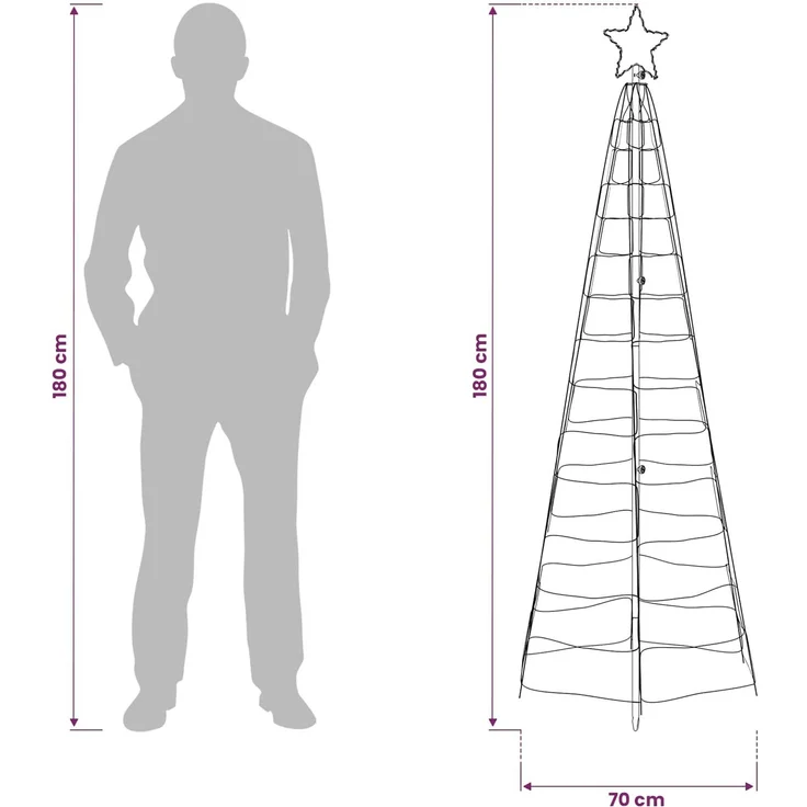vidaXL LED-Weihnachtsbaum EKENAS 180 cm 168 LEDs Mehrfarbig Stahl 42050818 – Bild 6