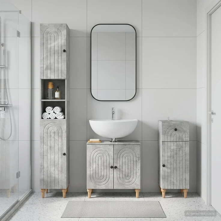 vidaXL 3-teiliges Badezimmer-Schranksystem ALKMAAR Betongrau 3417831 – Bild 1