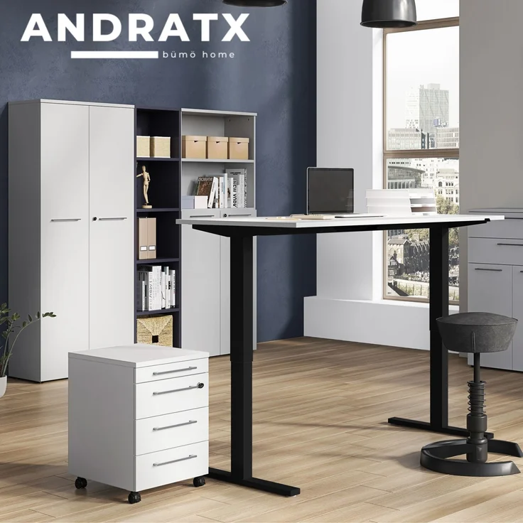 bümö Andratx Rollcontainer mit Schubladen, Container abschließbar aus Holz in grau - Rollwagen für's Büro als Schreibtisch Unterschrank, Bürocontainer od. Schreibtischcontainer, AXRC-69 – Bild 8