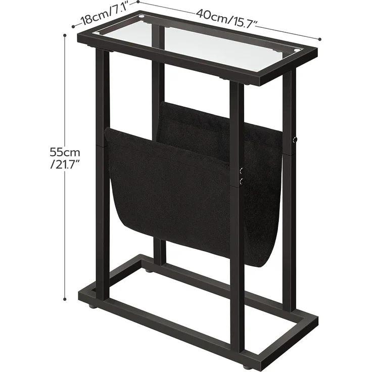 Hoobro BEISTELLTISCH Schwarz aus gehärtetem Glas Zeitschriftenhalter (H 55 x T 40 x B 18 cm) – Bild 3