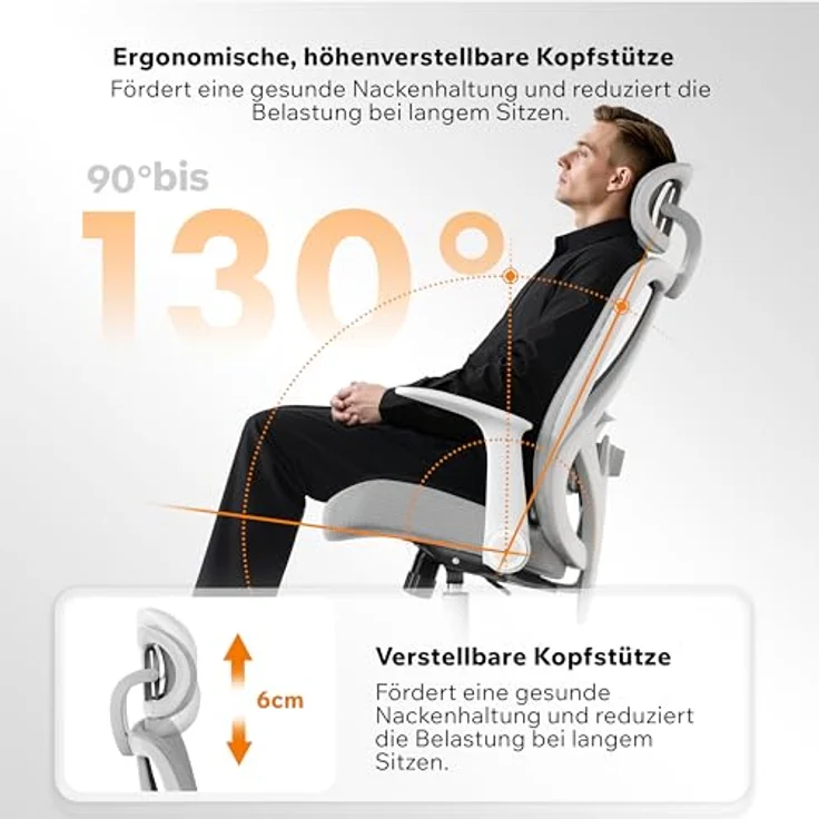 SENSE7 Gaming Stuhl Bürostuhl Ergonomisch Schreibtischstuhl Office Chair Chefsessel Drehstuhl Schreibtischsessel Verstellbar für Home Office Gamer PC bis 150kg Computerstuhl Bürosessel - Noxo Grau – Bild 4
