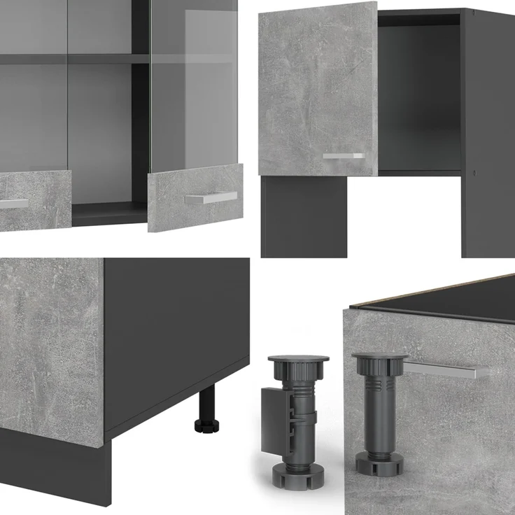 Eckküche R-Line Beton/Anthrazit 247 x 46 cm ohne Arbeitsplatte Vicco – Bild 4