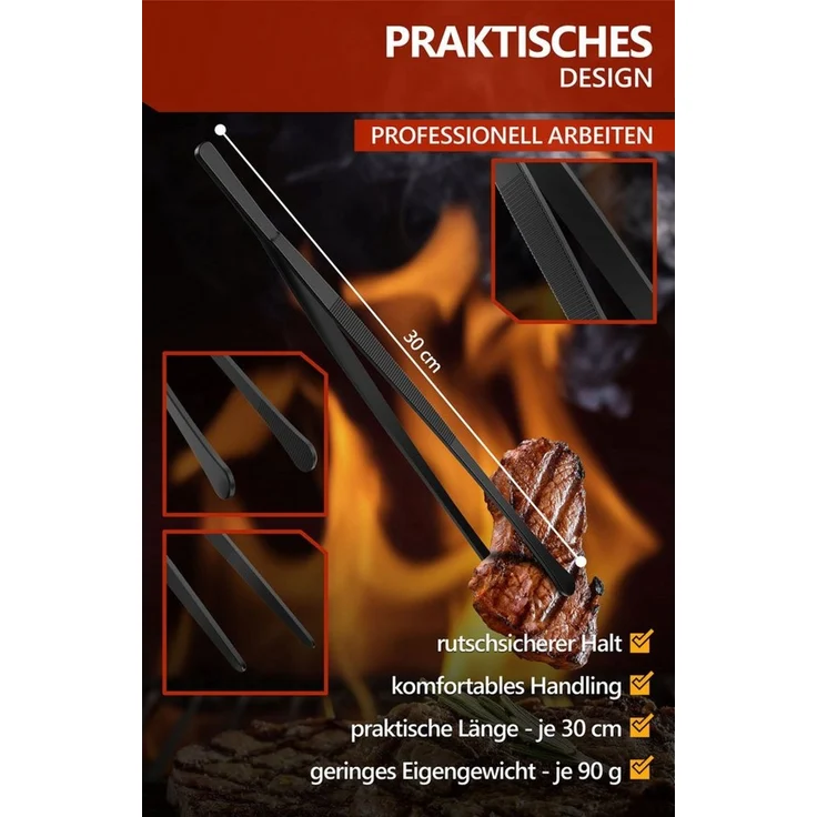 Aurelia Home Kochpinzette Kochpinzetten aus Edelstahl, 30 cm, rund und spitz im 2er-Set, Edelstahl, spülmaschinenfest, rutschfest, ideal für Grillen, Kochen – Bild 4