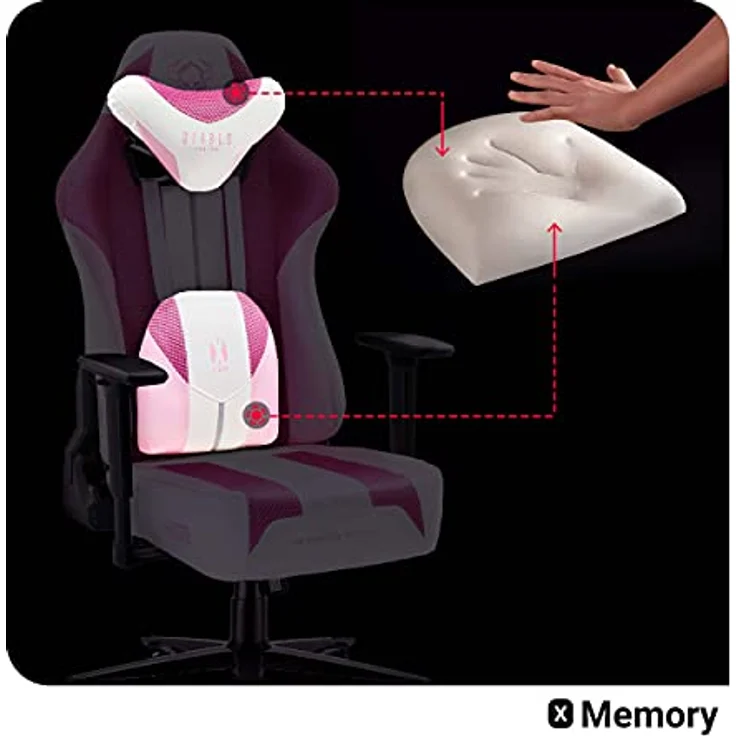 Diablo X-Player Gaming Stuhl Bürostuhl Schreibtischstuhl Stoff 3D Armlehnen Ergonomisches Design Nacken/- Lendenkissen Marshmallow Pink Normal (L) – Bild 12