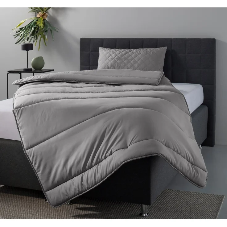 OTTO home Microfaserbettdecke + Microfaserkissen Clarra Spar Set, Decke + Kissen 135x200, 155x200 cm & weitere Größen, Set mit Kissen 40x80 cm, 80x80 cm, Sommer, Herbst, Winter in grau – Bild 1