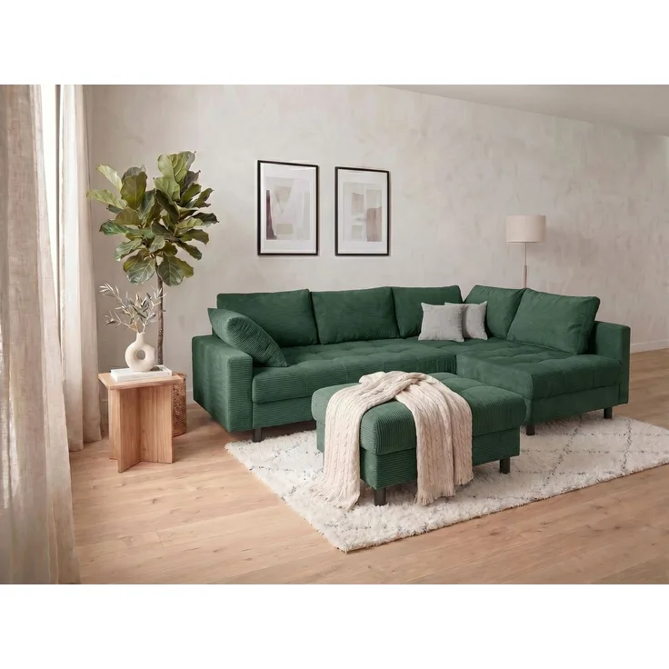 COLLECTION AB Ecksofa Toni L-Form 274 cm, Set: Sofa & Hocker, 2 Zierkissen, Bonell-Federkern