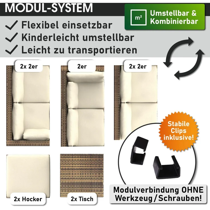 BRAST 'Dreams' Gartenmöbel Lounge, Polyrattan, 11 Personen, Braun – Bild 8