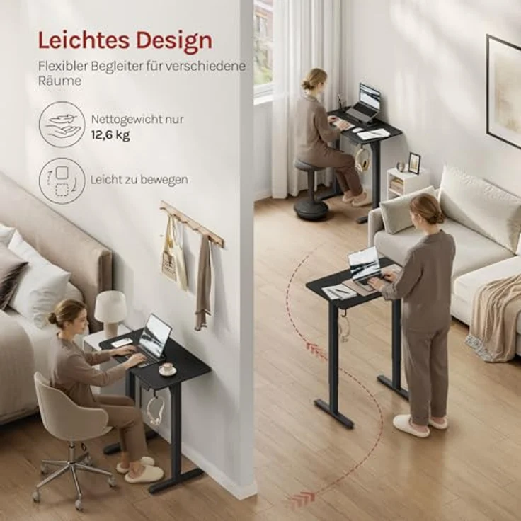 WOLTU Höhenverstellbarer Schreibtisch Elektrisch mit Memory-Funktion, 80kg Tragkraft, Kollisionsschutz, 80 x 48 cm, Schwarz – Bild 4