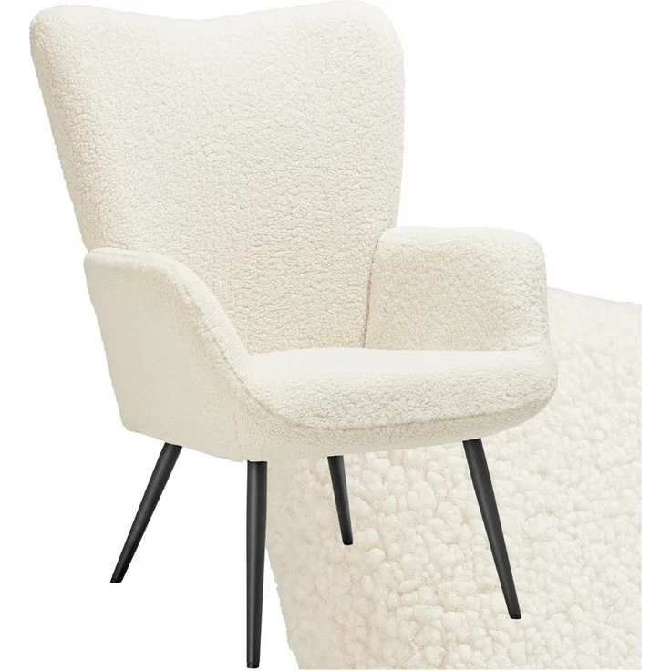 tectake Relaxsessel Sessel Hygge gepolstert, Bouclé-Stoff, Belastbarkeit 150 kg, Ergonomische Rückenlehne und Armlehnen für höchsten Komfort – Bild 5