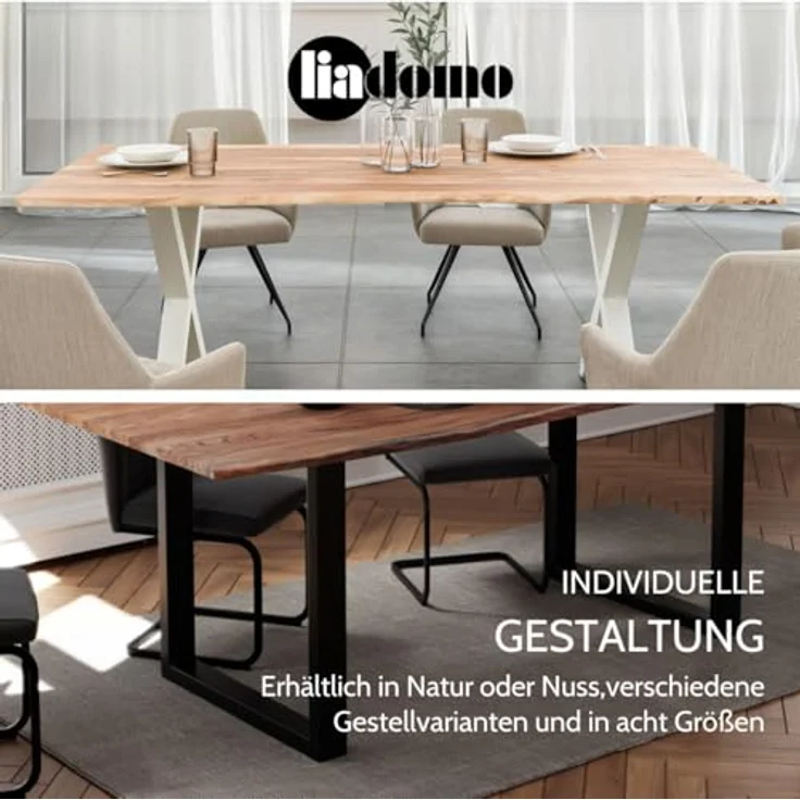 Liadomo Baumkantentisch Isa, Akazie Massivholz, Platte mit natürlicher Baumkante, Metallgestell – Bild 6