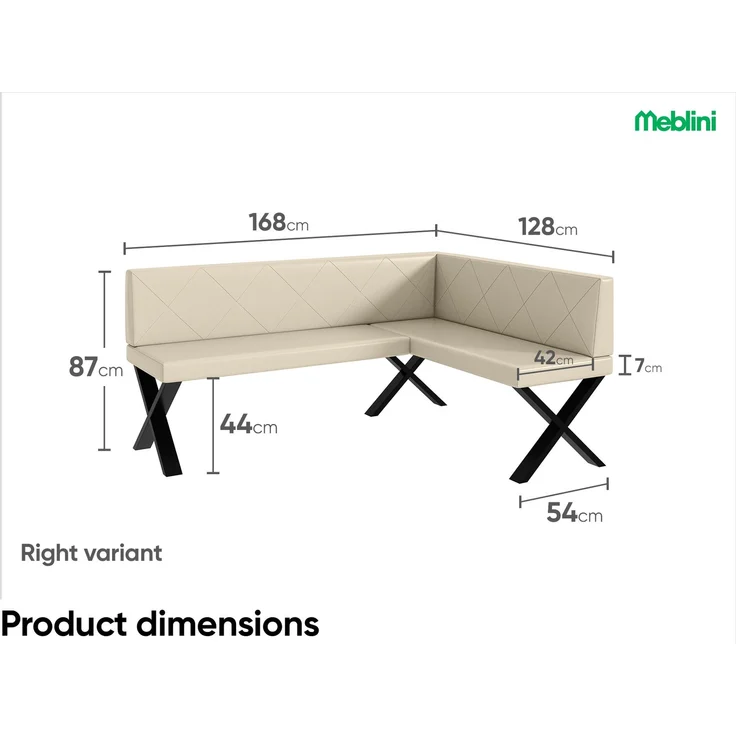 MEBLINI Eckbank für Esszimmer - Küchenbank - Essecke - Sitzecke Küche - ERIC - X-Beine 128x168x87cm Rechts - Creme Kunstleder – Bild 7