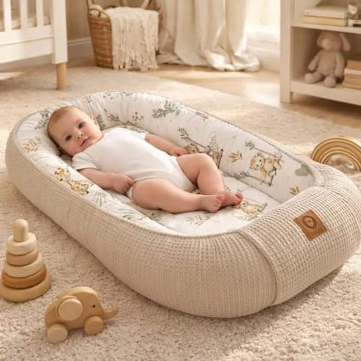 Babynestchen Neugeborene – Nestchen Baby aus Waffel Baumwolle & Baumwollstoff – Babynest für Babybett & Kinderbett – Baby Kokon Tragbar – OEKO-TEX – Zubehör für Babybett - Schaukeln und Sand – Bild 2