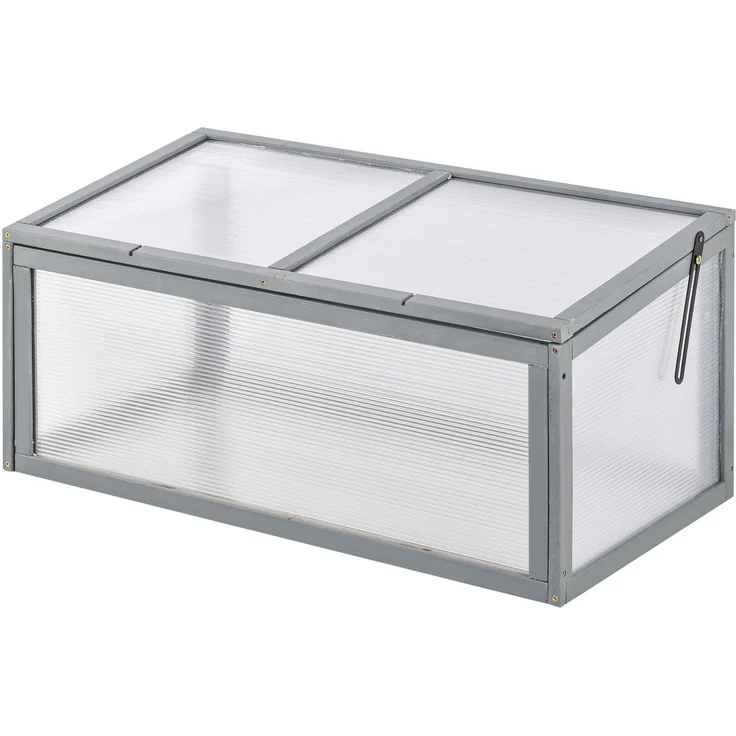 MELAYR, Frühbeet Holz und Polycarbonat Treibhaus 90 x 46 x 40 cm Gewächshaus mit Abdeckung wetterfest, Grau – Bild 2