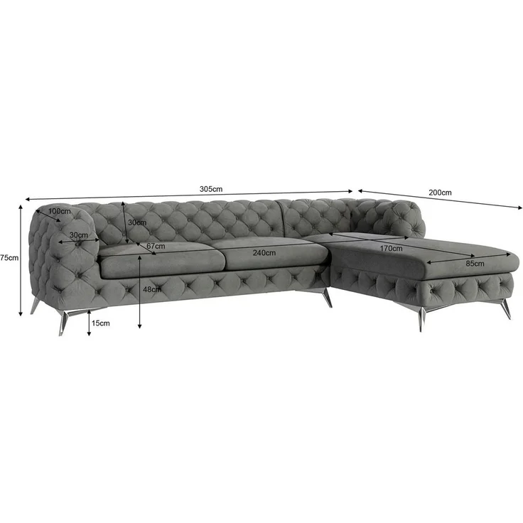 S-Style Möbel Ecksofa Chesterfield mit Ottomane Kalina mit Silber Metall Füßen, mit Wellenfederung – Bild 3