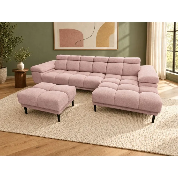 Ecksofa Schlafsofa SENVELIO RELAX inkl. Hocker Stoff Glam Altrosa Ottomane Rechts