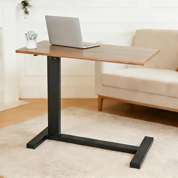 FATIVO Betttisch Beistelltisch Pflegetisch H?henverstellbar Laptoptisch auf Rollen Krankentisch aus MDF Braun 80x40x90 cm