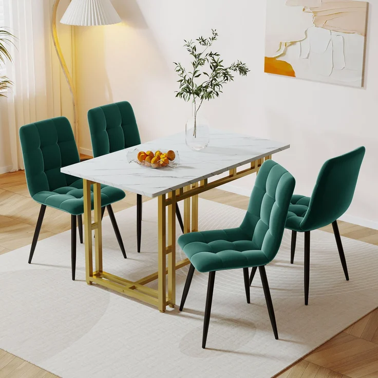 Merax Essgruppe, (5-tlg), Esstisch mit 4 Stühlen Set Esszimmer Sitzgruppe, Metallbeine, Grün – Bild 1
