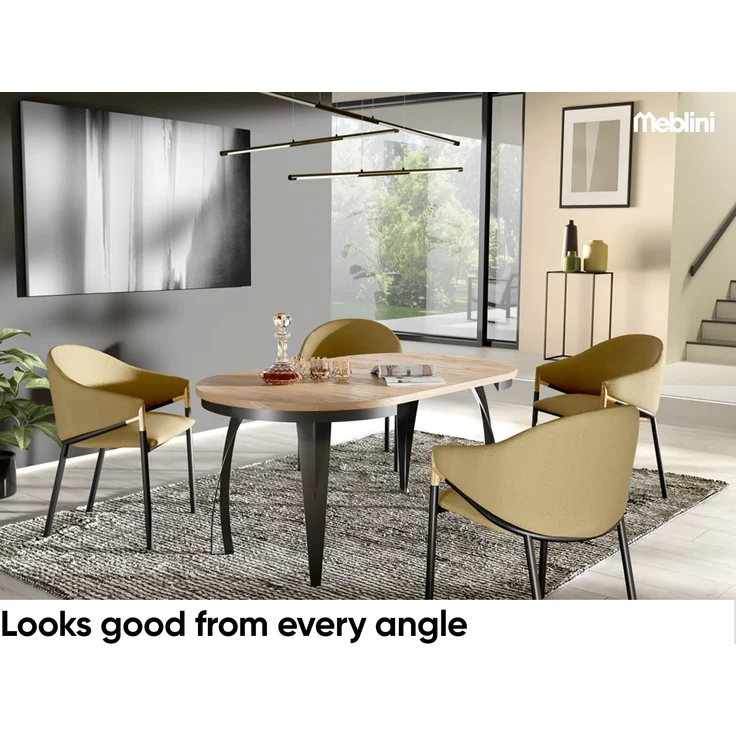 MEBLINI Esstisch Rund Ausziehbar aus Metall - 100-176x77cm - LUNGA - Schwarz Matt - Loft - Esszimmertisch Modern - Küchentisch - Ausziehtisch - Round Dining Table - Esszimmertische – Bild 6