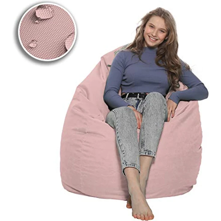 HomeIdeal - Sitzsack XXL Bodenkissen für Erwachsene & Kinder - Geeignet für Gaming oder Entspannen - Indoor wie Outdoor da er Wasserfest ist - mit EPS Perlen, Farbe:Puderrosa, Größe:XXL – Bild 6