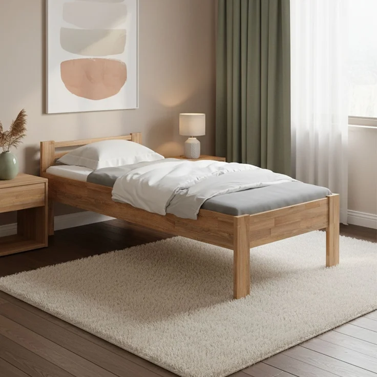 skølm 'Fenrir' Bett 100x200 cm, natur geölt, Massivholz Eiche, Seniorenbett mit Komforthöhe 51 cm, Massivholzbett geeignet ein Einzelbett – Bild 1