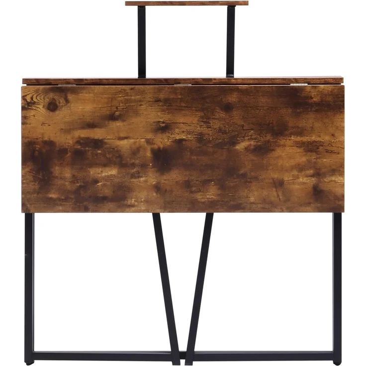 FurnitureR Klappbarer Schreibtisch mit Monitorständer, platzsparender Computertisch aus Holz und Metall im Industrial Design, zusammenklappbarer Arbeitstisch für Home Office, 80×40×75 cm,Vintage Braun – Bild 5