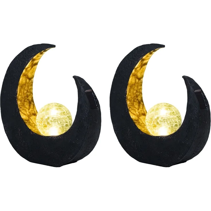 2x LED Solarlampe, Halbmond, schwarz gold, Glaskugel, H 30,5 cm
