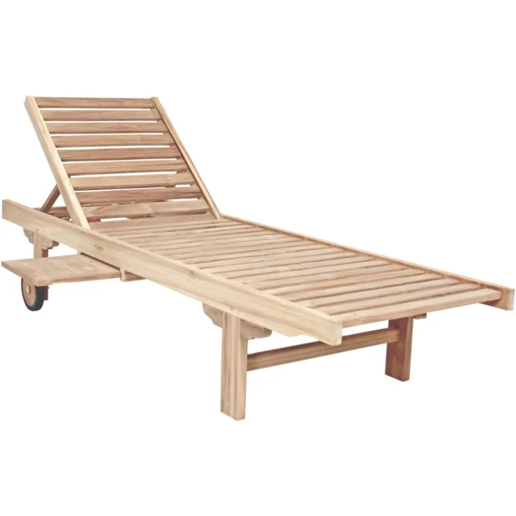 Sonnenliege Solo mit Ablagebord aus Teak B-grade, unbehandelt