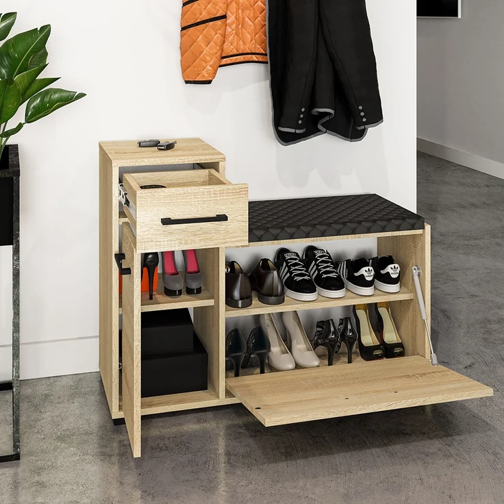Schuhschrank mit Bank Eiche hell CHEB-131 – Bild 2
