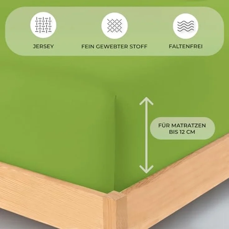 Buymax® Topper Spannbettlaken 160x200 cm Spannbetttuch 100% Baumwolle Jersey für Matratzentopper bis 12 cm Matratzenhöhe Bettlaken für Boxspringbett Topper, Grün Apfelgrün – Bild 3